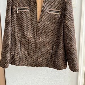 Chico’s Brown tweed jacket.
